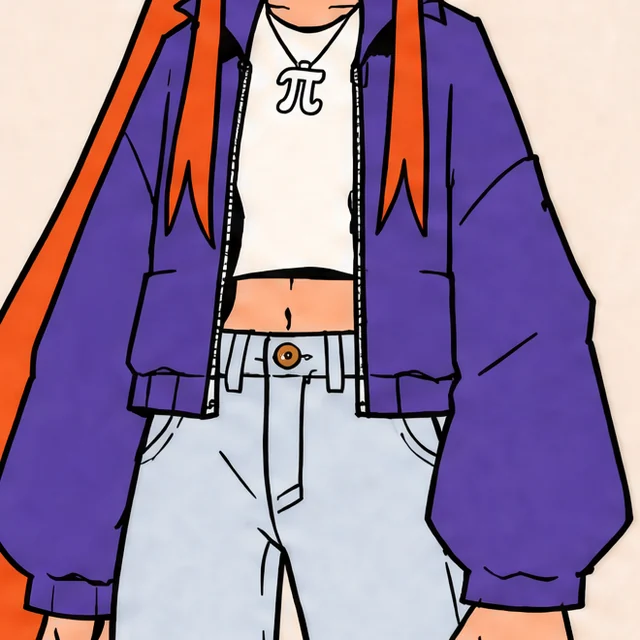 Close-up: a cropped purple bomber over light jeans.
